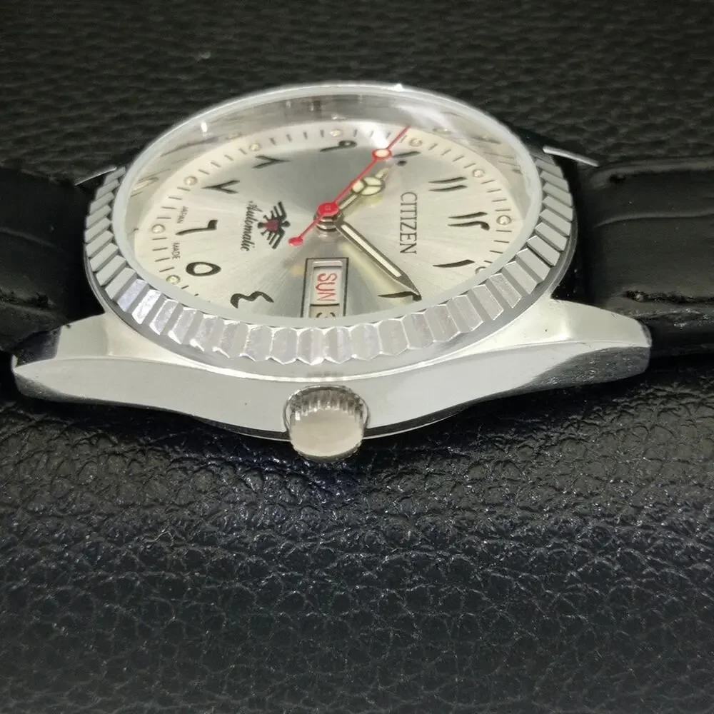 Vintage 1970 Citizen Automatic Mens Silver Watch W/daydate & Arabic accents